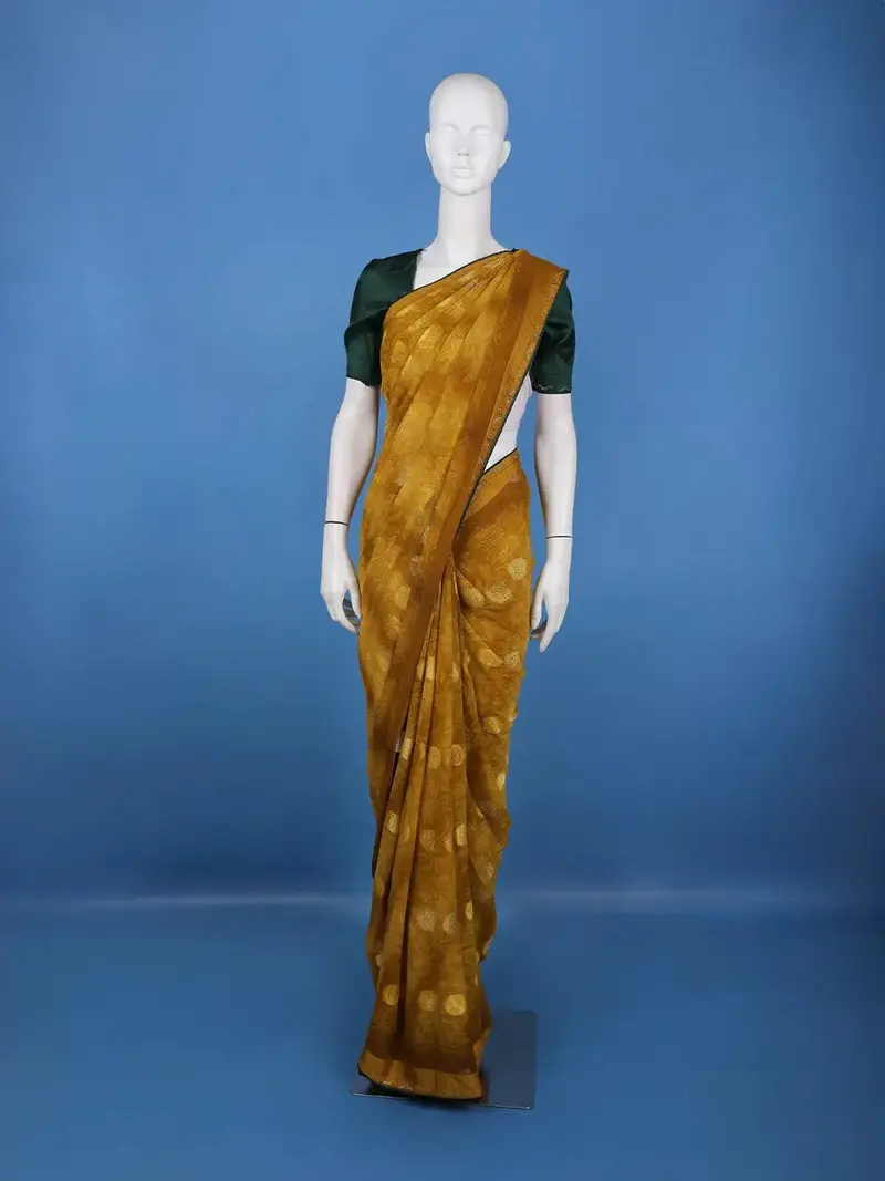 Mustard Yellow Floral Printed Chiffon Saree 1