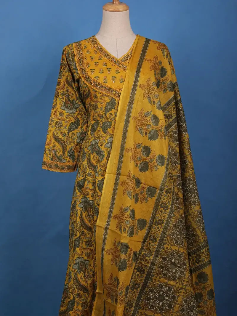 Mustard Yellow Floral Printed Cotton Salwar Suit 2