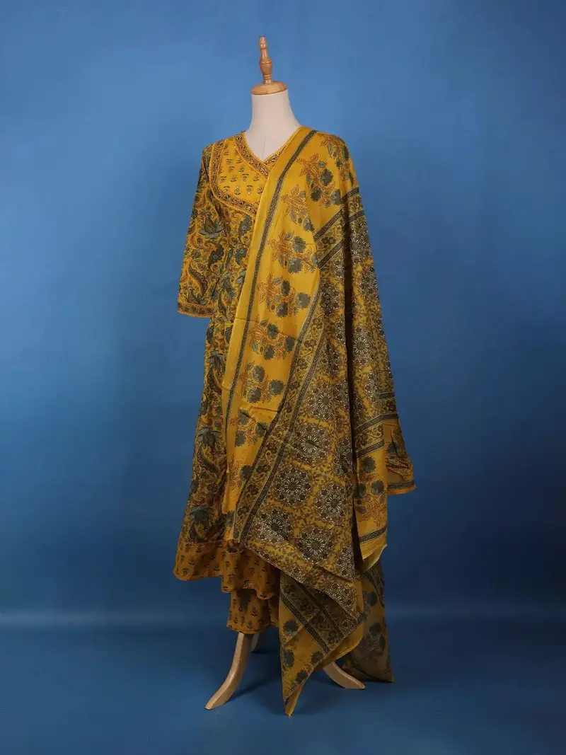 Mustard Yellow Floral Printed Cotton Salwar Suit 3