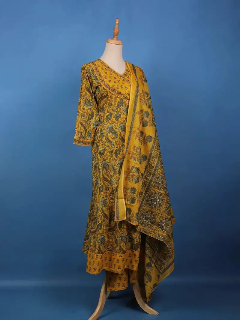Mustard Yellow Floral Printed Cotton Salwar Suit 4