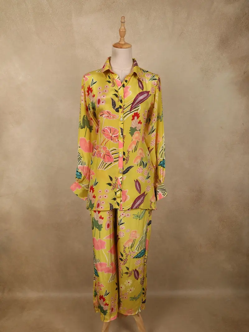 Mustard Yellow Floral Printed Design Crepe Salwar Suit 1