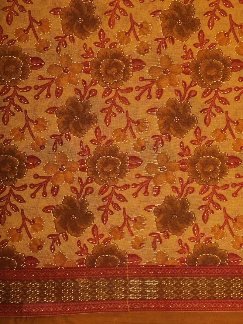 Mustard Yellow Floral Printed Design Karishma Cotton Saree 2