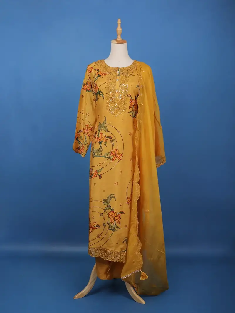 Mustard Yellow Floral Printed Salwar Suit 2