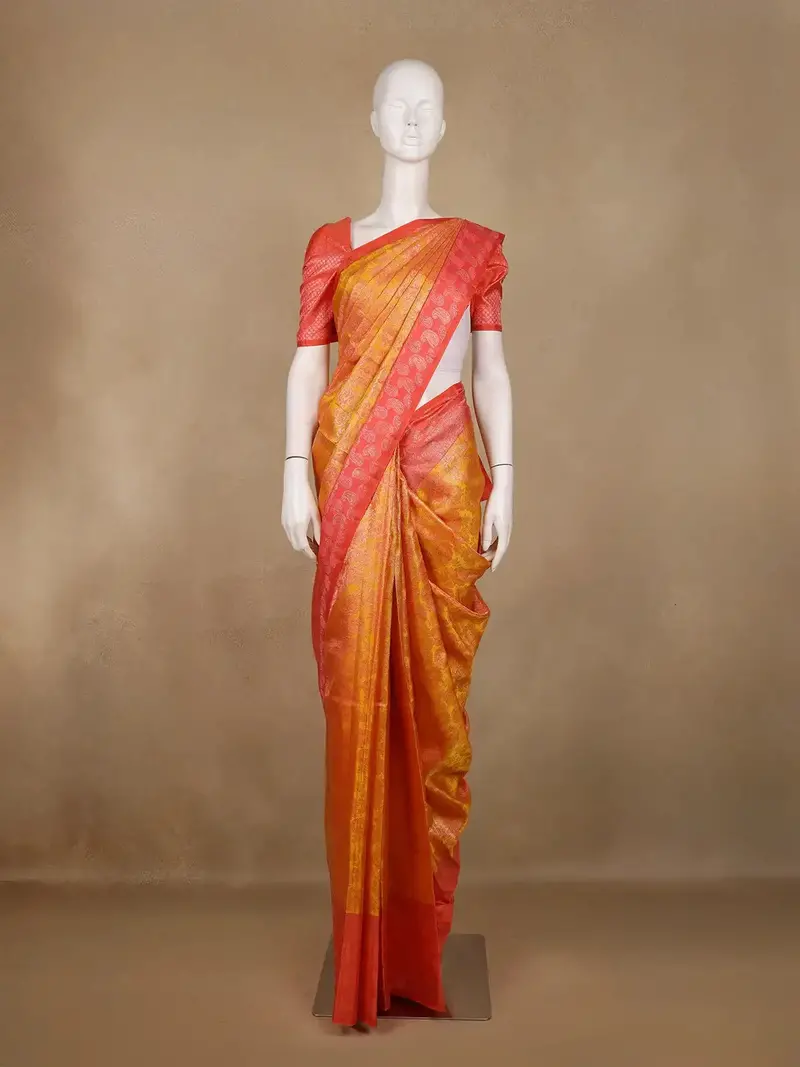 Mustard Yellow Floral Woven Pure Kanchipuram Silk Saree 1