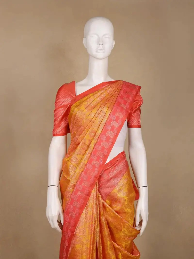 Mustard Yellow Floral Woven Pure Kanchipuram Silk Saree 2