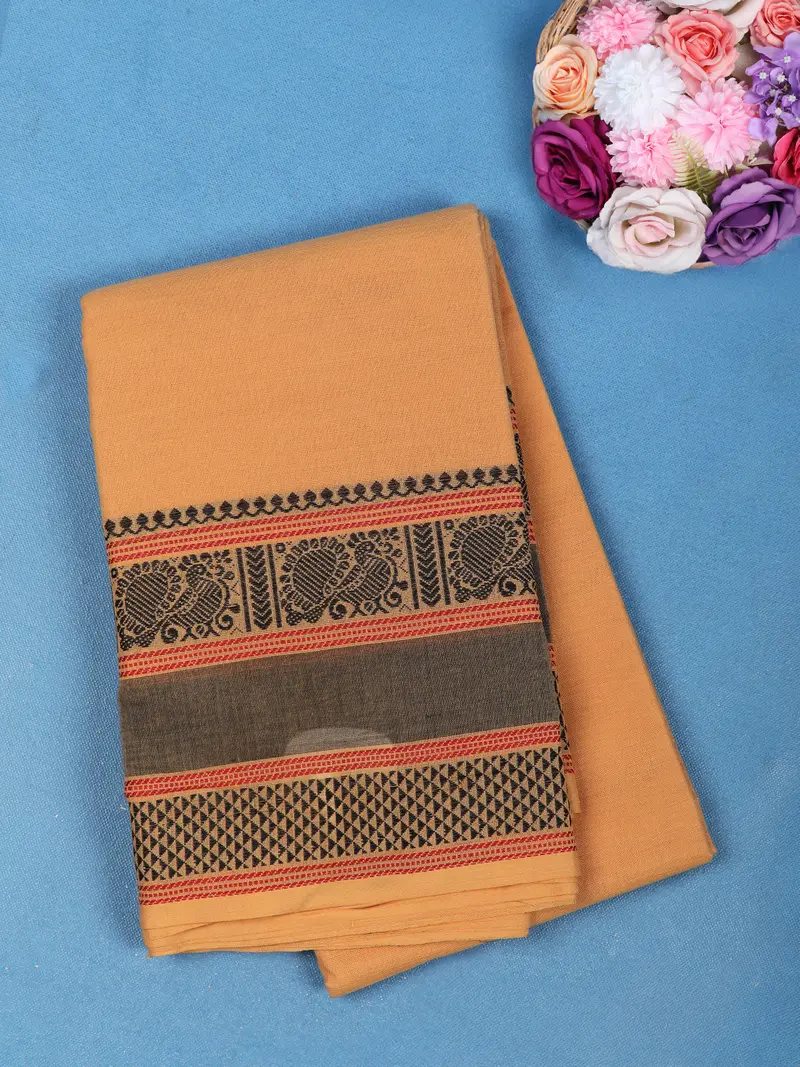 Mustard Yellow Geometric Design Pure Cotton Saree 1