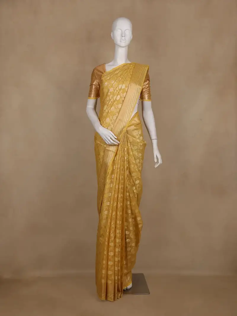 Mustard Yellow Geometric Designed Art Silk Saree 1