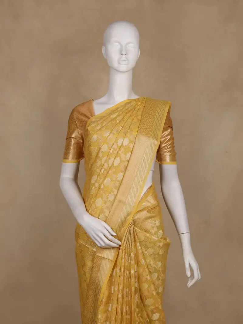 Mustard Yellow Geometric Designed Art Silk Saree 2