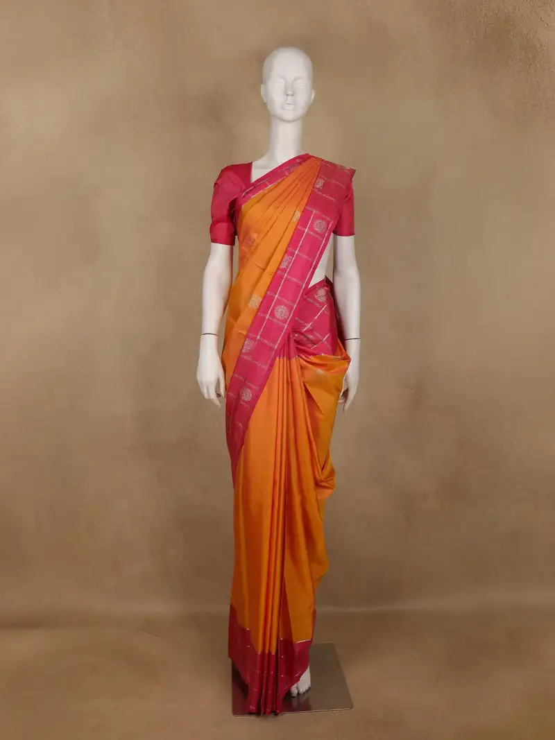 Mustard Yellow Geometric Designed Silk Saree 1