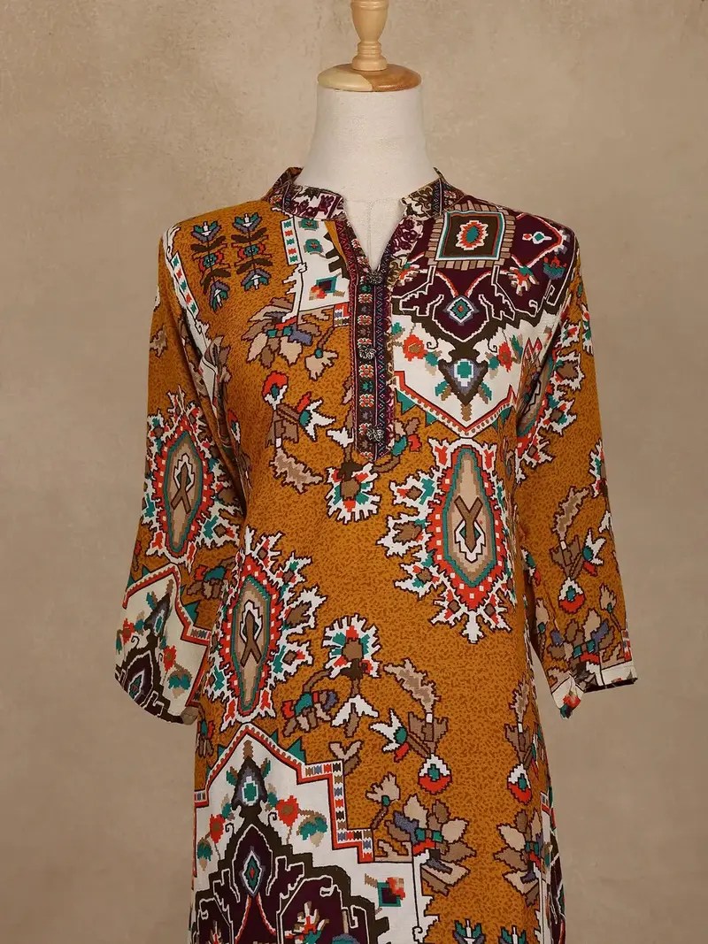 Mustard Yellow Geometric Printed Cotton Palazzo Suit 2