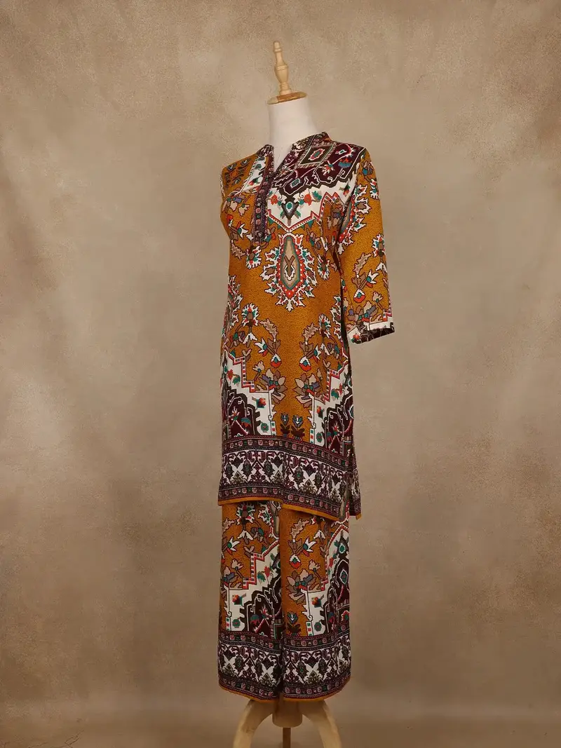 Mustard Yellow Geometric Printed Cotton Palazzo Suit 3