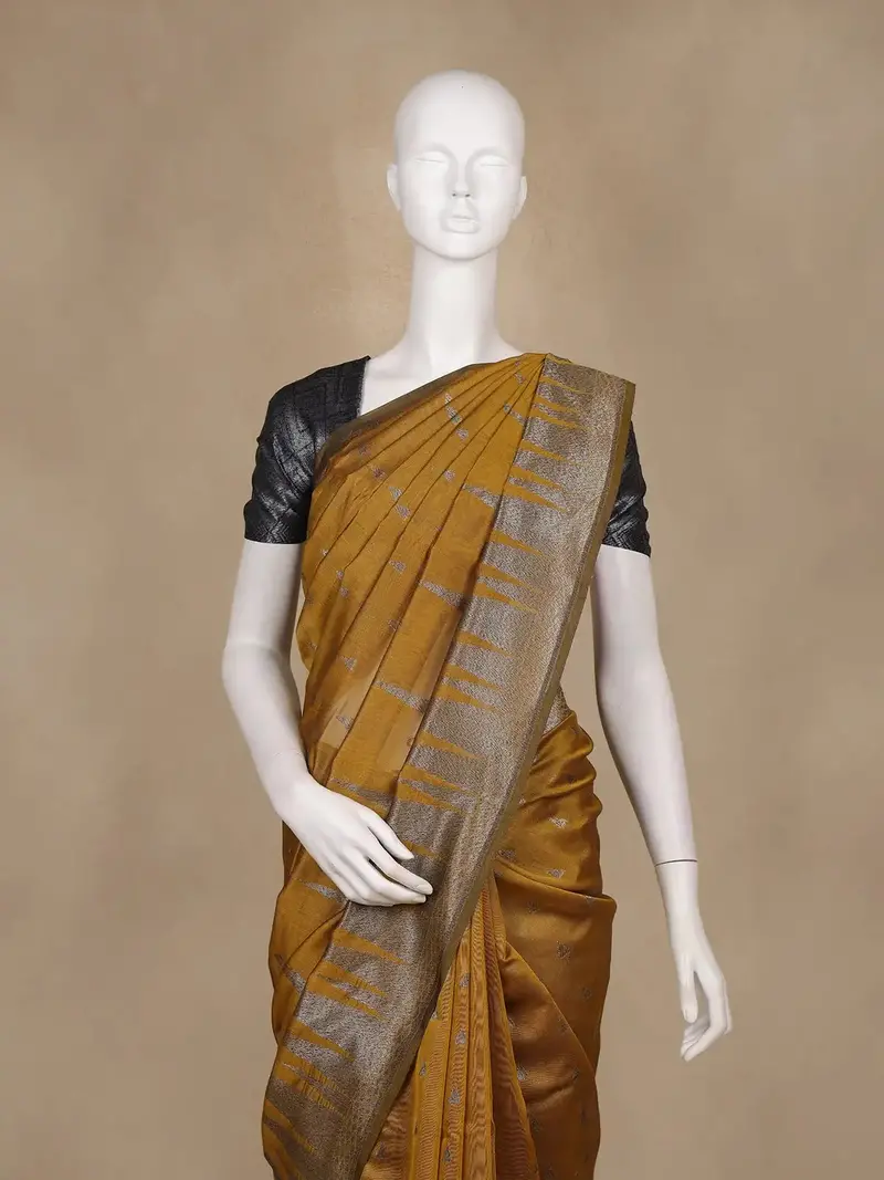 Mustard Yellow Geometric Woven Kota Cotton Saree 2