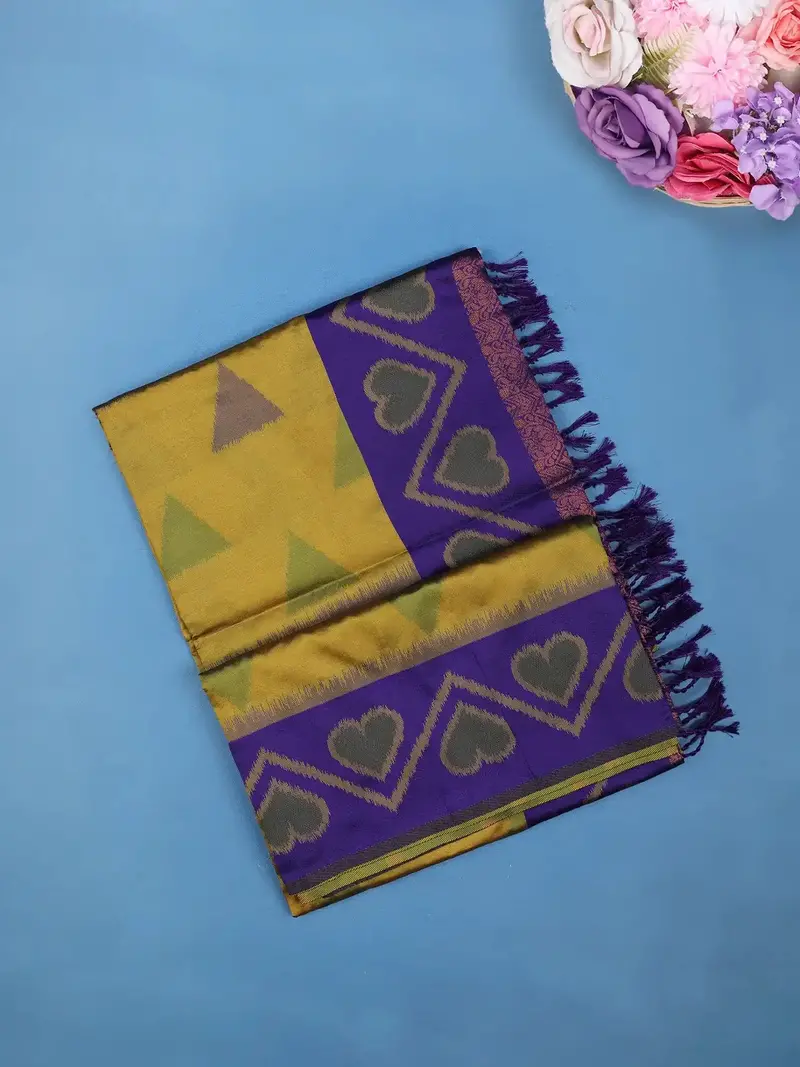 Mustard Yellow Heart Woven Tissue Silk Saree 1