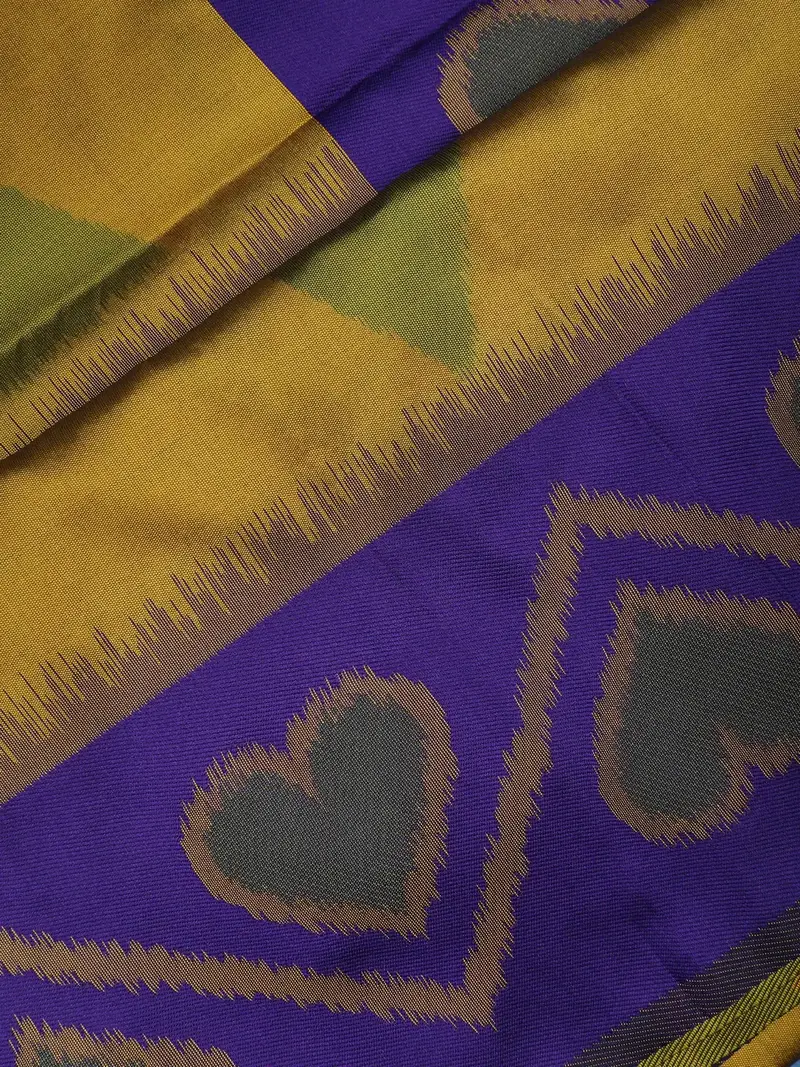 Mustard Yellow Heart Woven Tissue Silk Saree 2