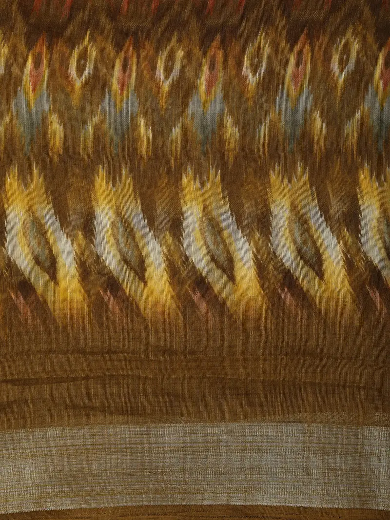 Mustard Yellow Ikat Printed Design Crepe Silk Casual Wear Saree 2