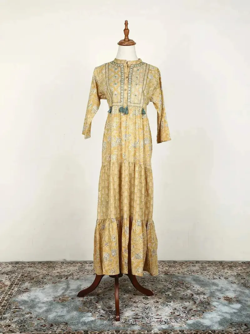 Mustard Yellow Kurti Enhanced With Floral Prints 1