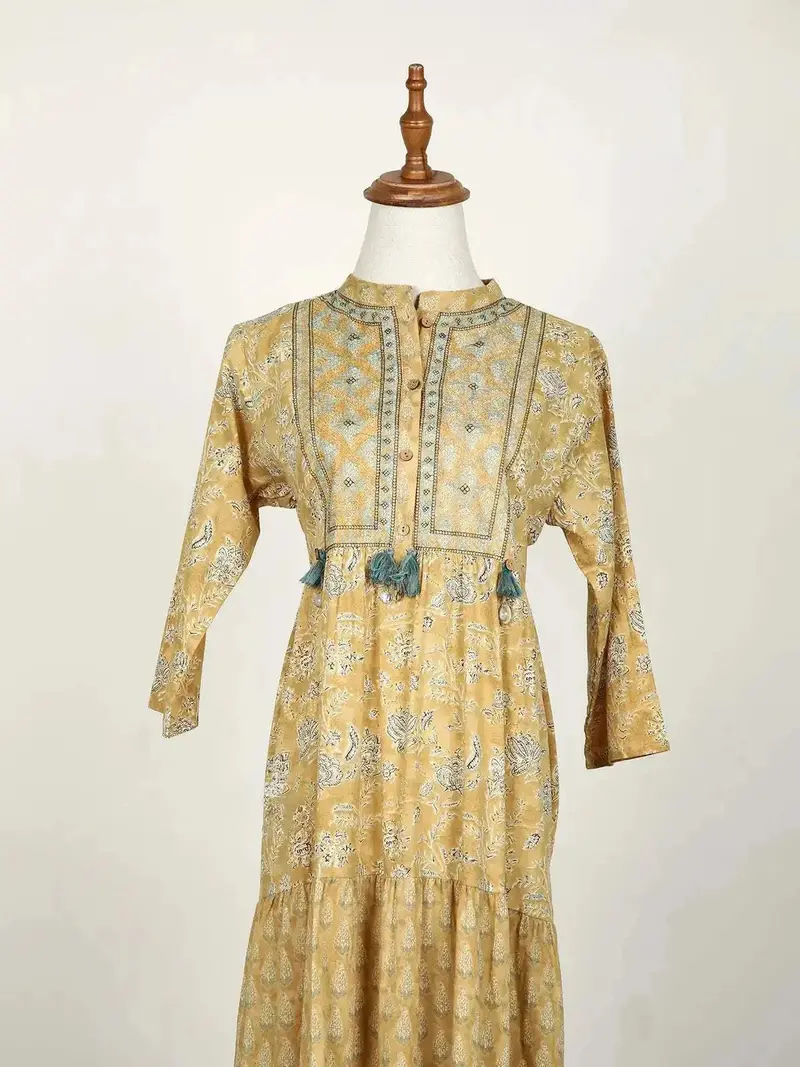 Mustard Yellow Kurti Enhanced With Floral Prints 2