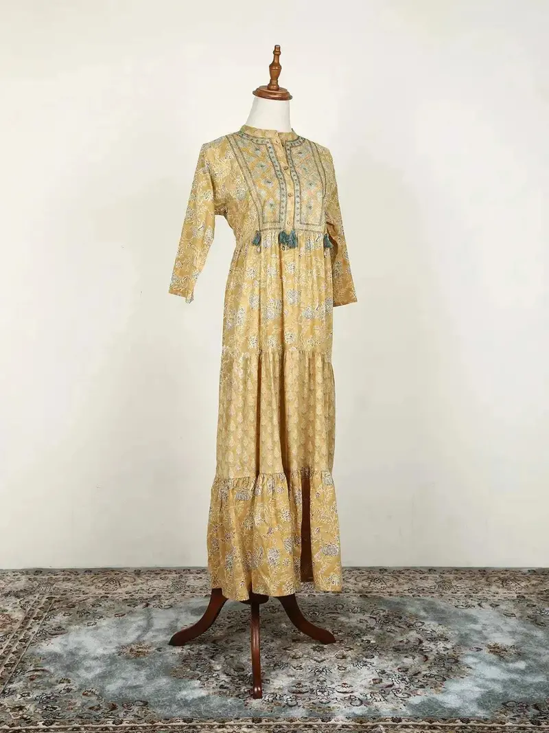 Mustard Yellow Kurti Enhanced With Floral Prints 4