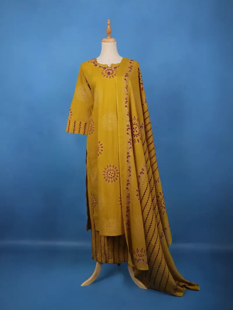 Mustard Yellow Mandala Print Cotton Salwar Suit 1