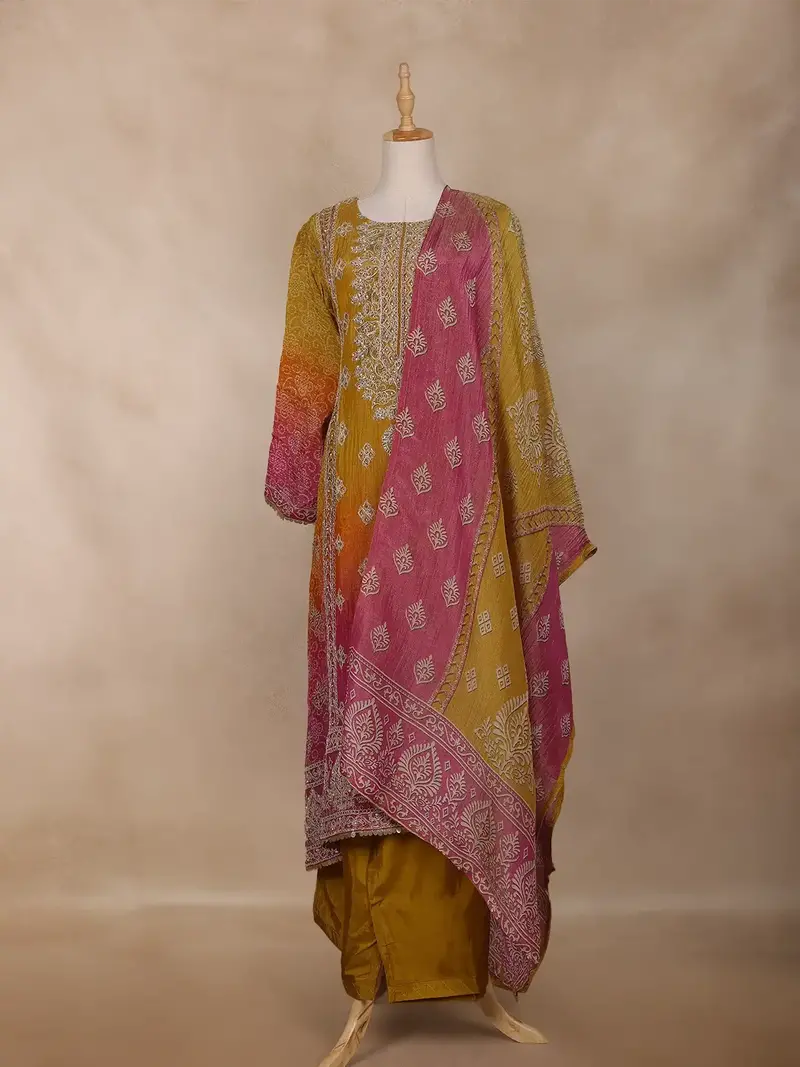 Mustard Yellow Motifs Design Georgette Straight Cut Salwar Suit 1