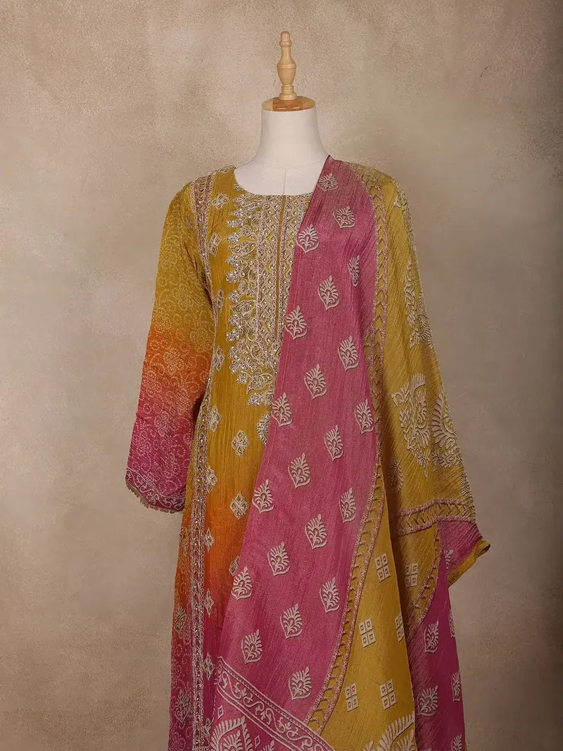 Mustard Yellow Motifs Design Georgette Straight Cut Salwar Suit 2