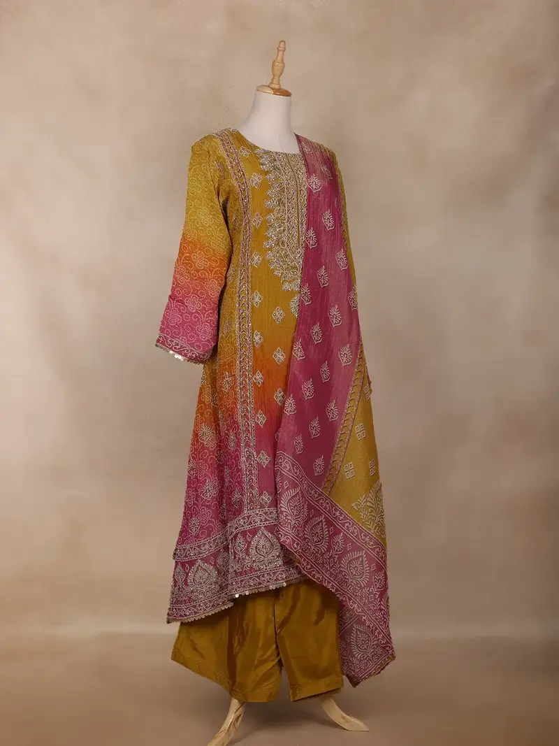 Mustard Yellow Motifs Design Georgette Straight Cut Salwar Suit 4