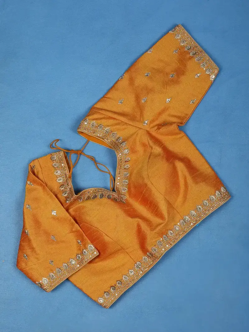 Mustard Yellow Motifs Design Silk Readymade Blouse 1