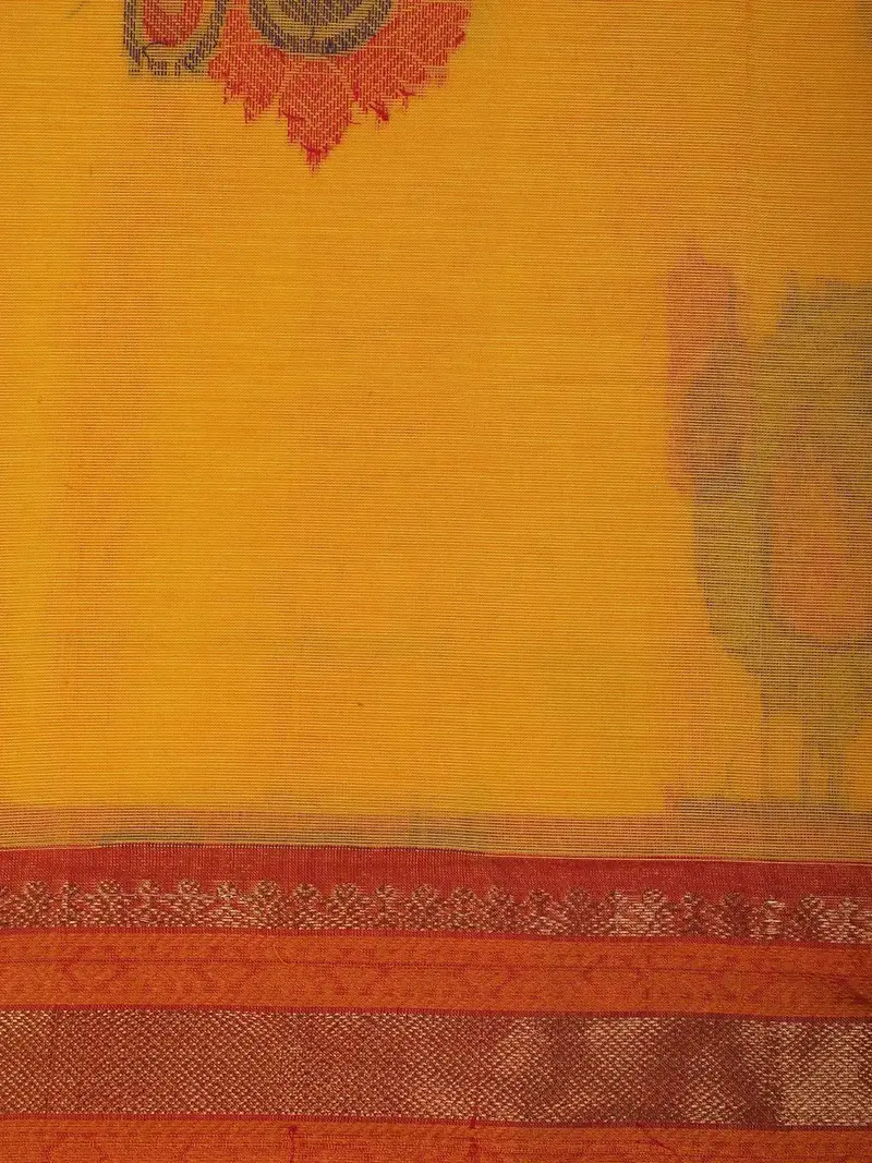 Mustard Yellow Paisley Woven Cotton Saree 2
