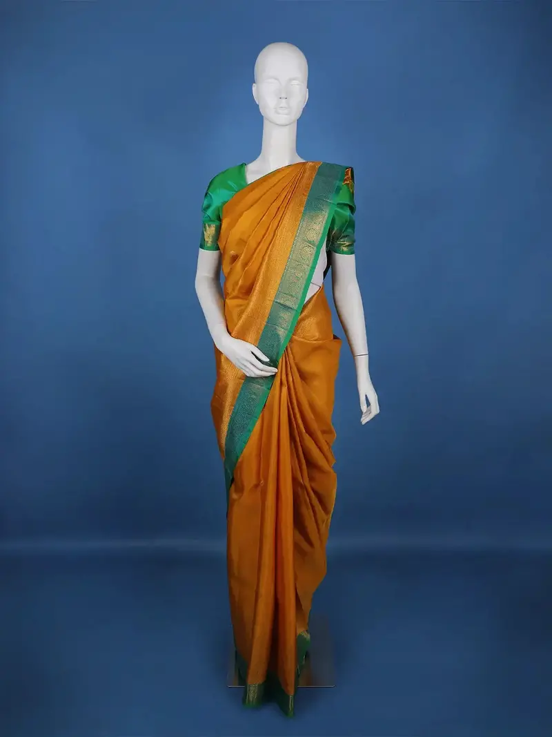 Mustard Yellow Peacock Woven Pure Kanchipuram Silk Saree 1