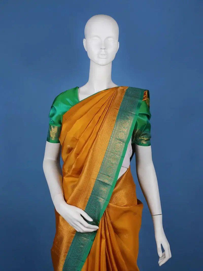 Mustard Yellow Peacock Woven Pure Kanchipuram Silk Saree 2
