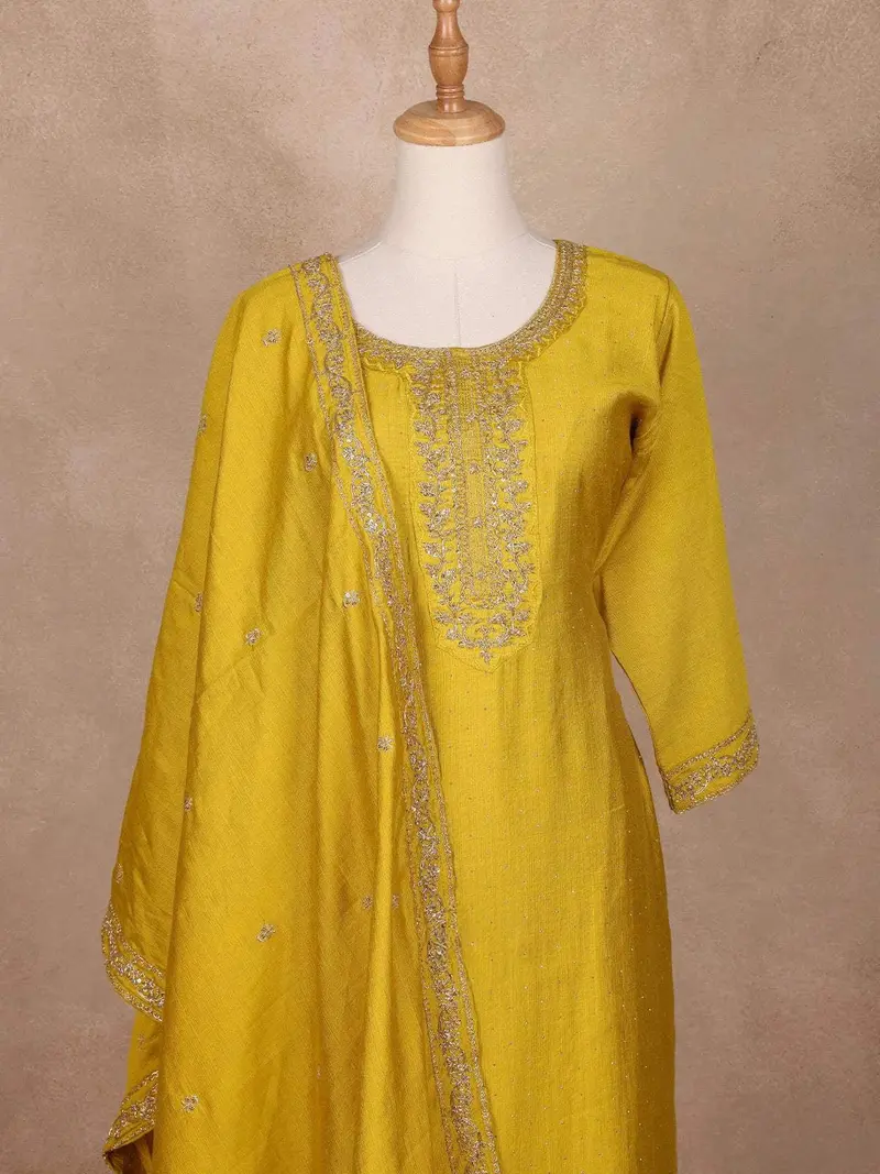 Mustard Yellow Semi Silk Embroidery Salwar Suit 2