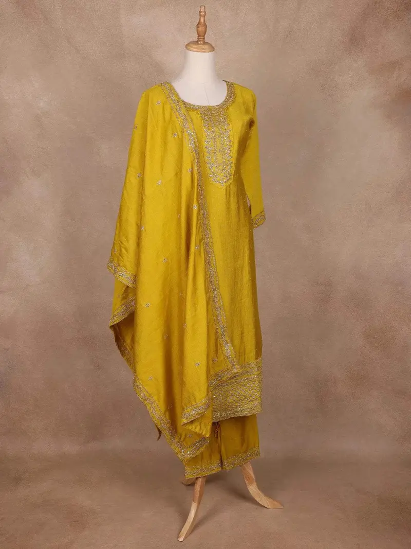 Mustard Yellow Semi Silk Embroidery Salwar Suit 3