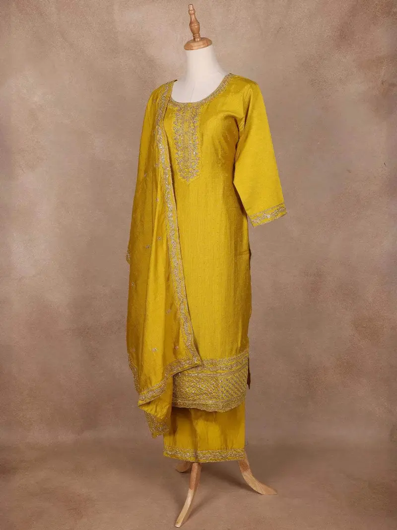 Mustard Yellow Semi Silk Embroidery Salwar Suit 4