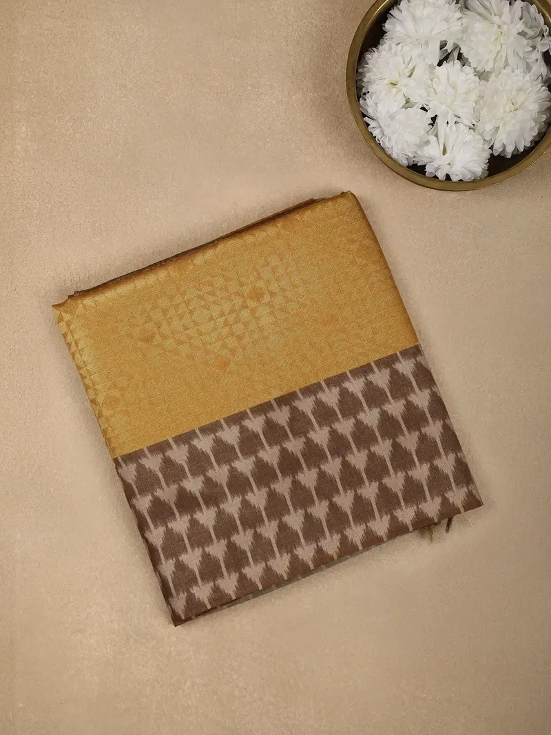 Mustard Yellow Semi Tussar Silk Abstract Designed Saree 1