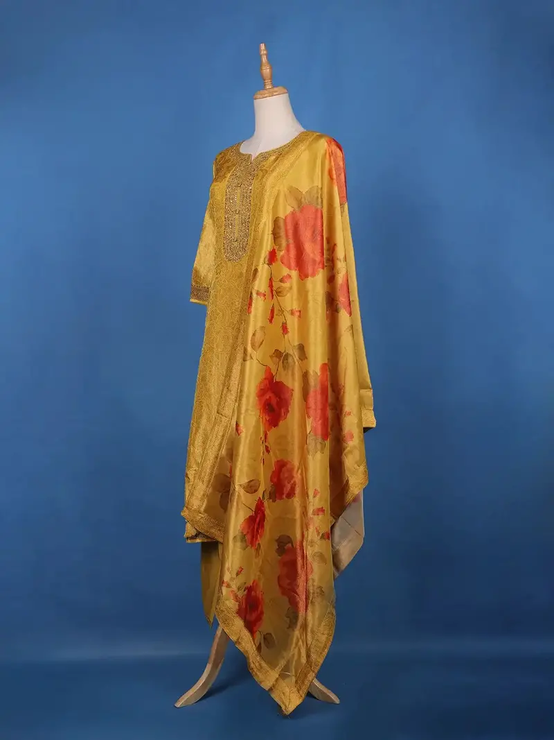 Mustard Yellow Sequins And Bead Embellished Tissue Banarasi Salwar Suit 4