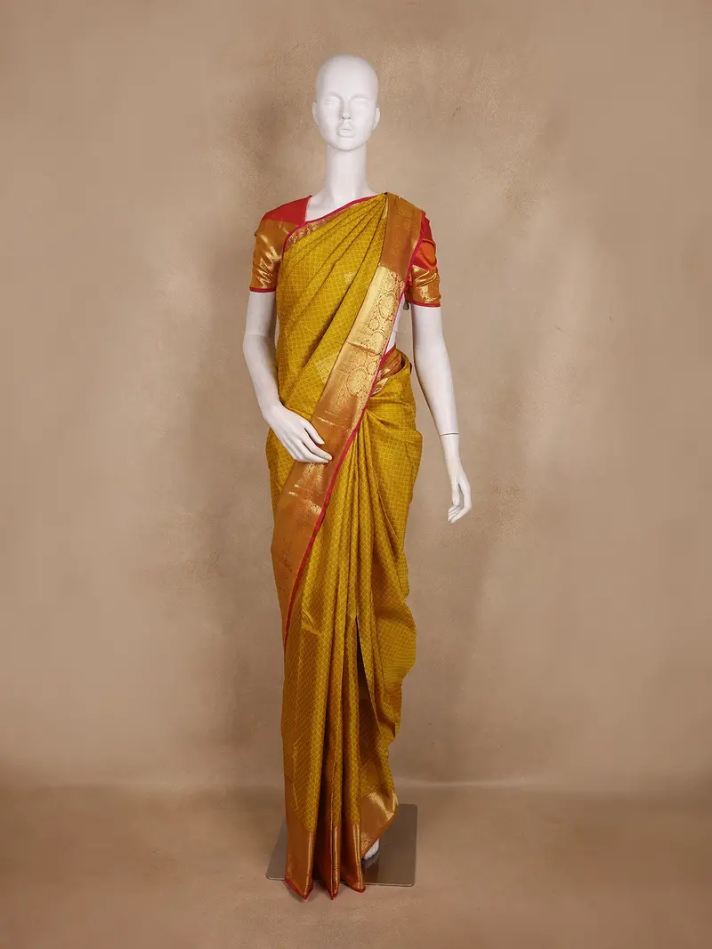 Mustard Yellow Small Butta Woven Kanchipuram Silk Saree 1