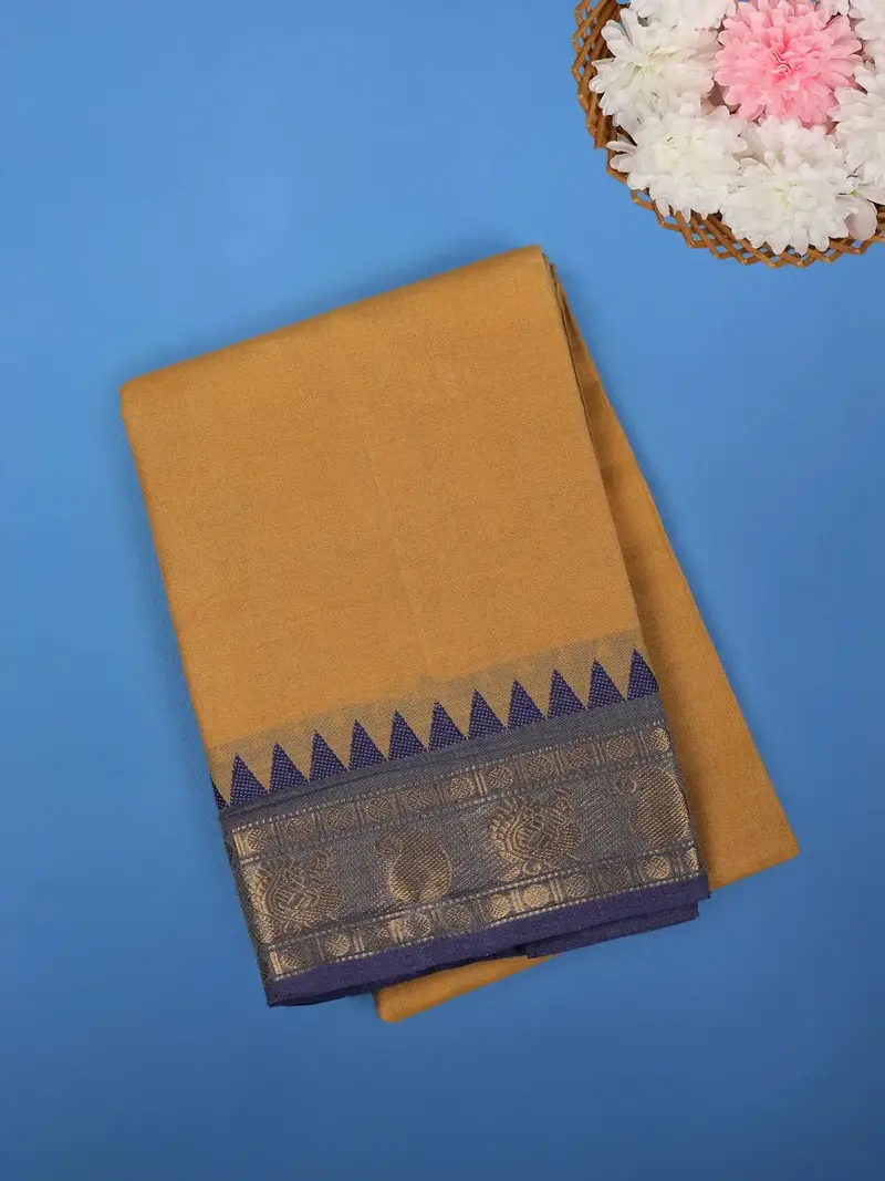 Mustard Yellow Solid Cotton Saree Print Border 1