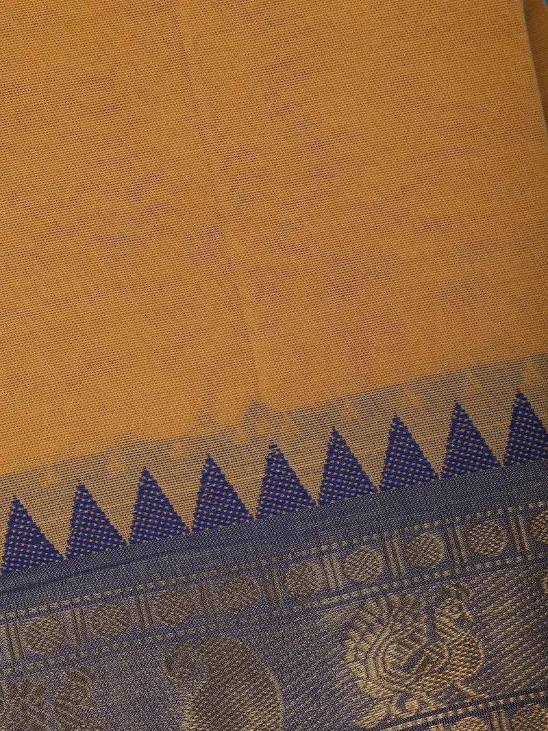 Mustard Yellow Solid Cotton Saree Print Border 2