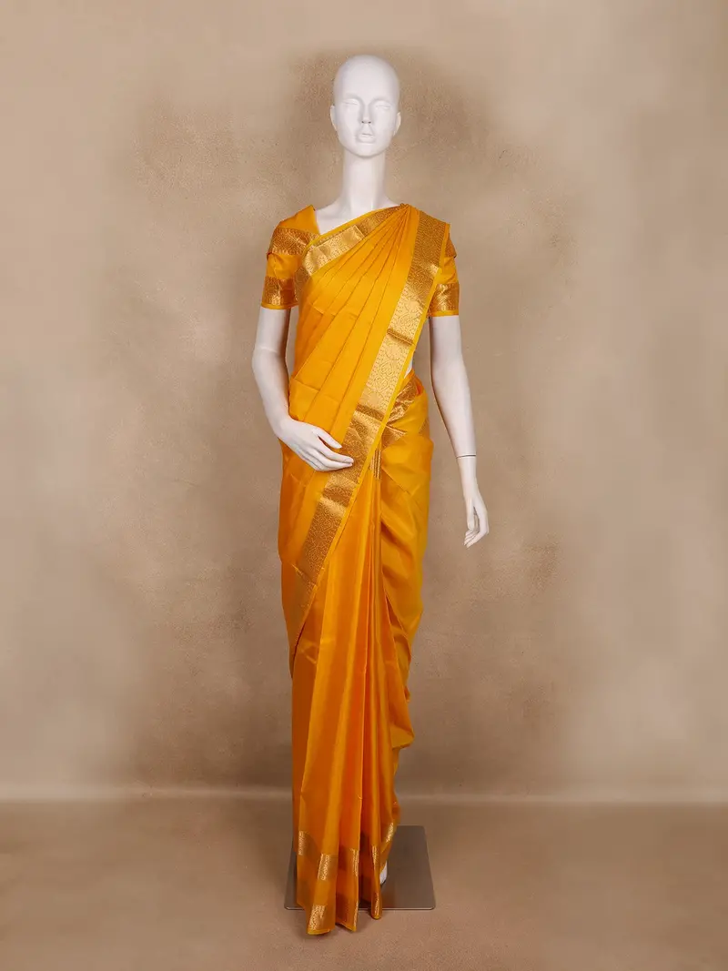 Mustard Yellow Solid Woven Design Kanchipuram Silk Saree 1