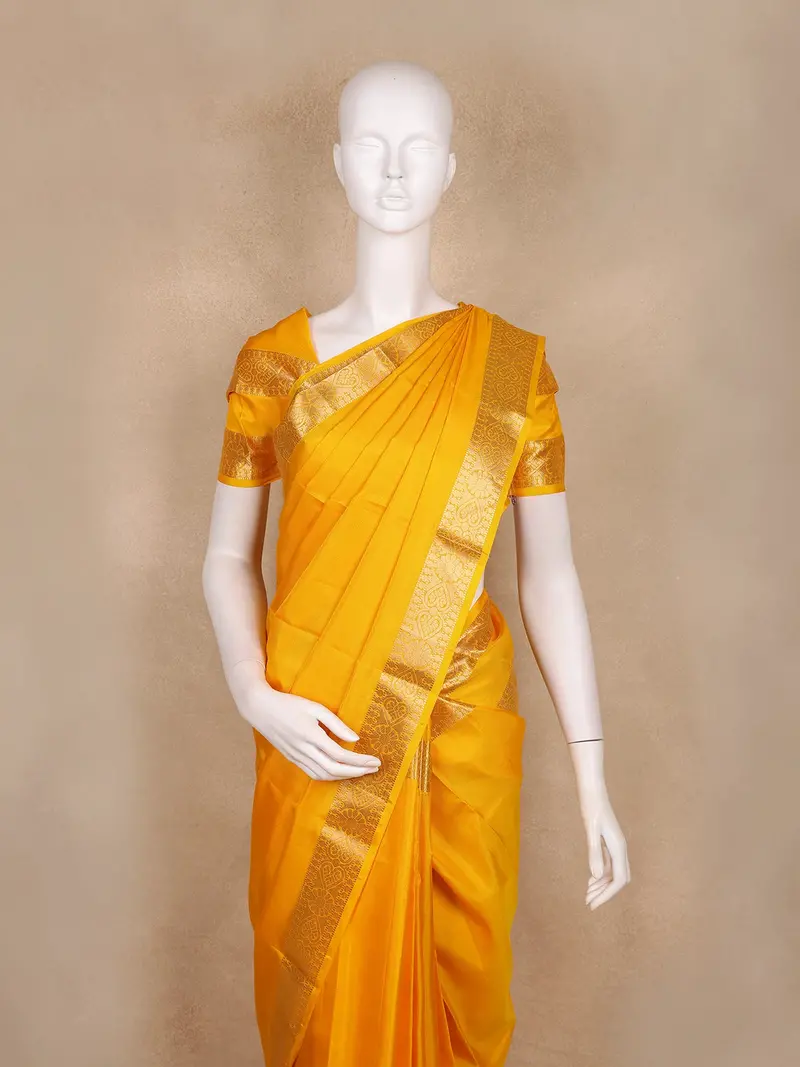 Mustard Yellow Solid Woven Design Kanchipuram Silk Saree 2