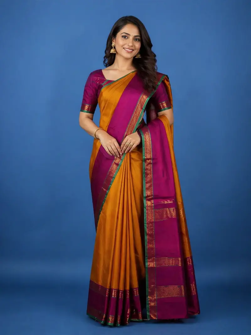 Mustard Yellow Solid Woven Pure Kanchipuram Silk Saree 1