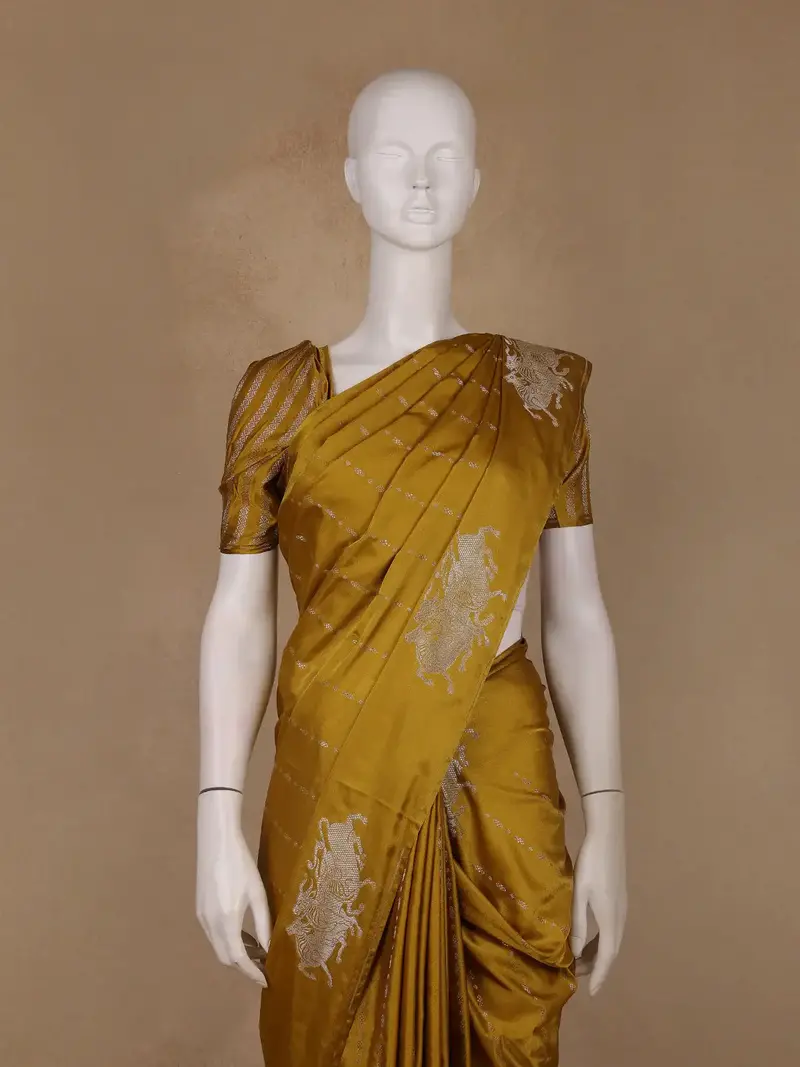Mustard Yellow Striped Design Tussar Silk Saree 2