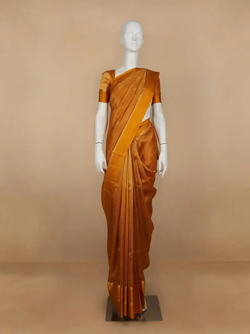 Mustard Yellow Stripes Designed Organza Designer Saree 1