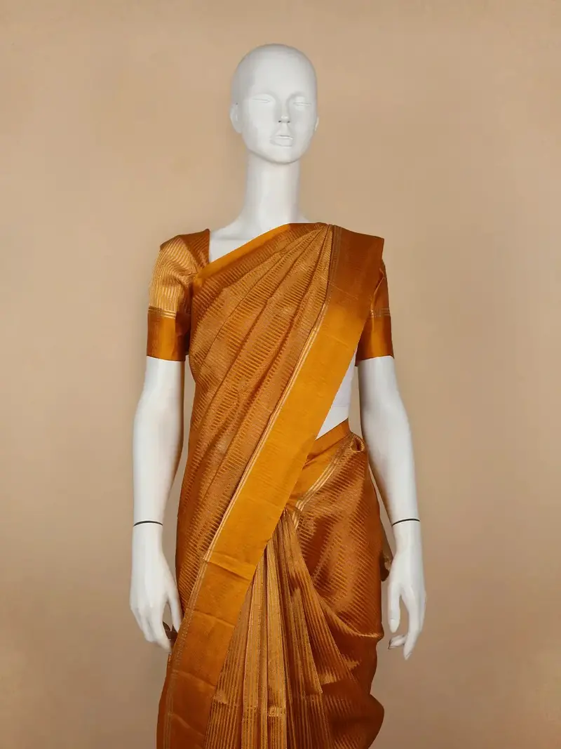 Mustard Yellow Stripes Designed Organza Designer Saree 2