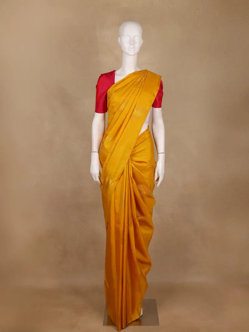 Mustard Yellow Woven Design Pure Kanchipuram Silk Saree 1