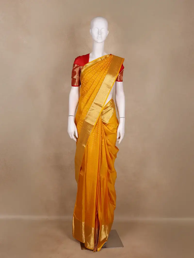 Mustard Yellow Zari Woven Design Pure Kanchipuram Silk Saree 1