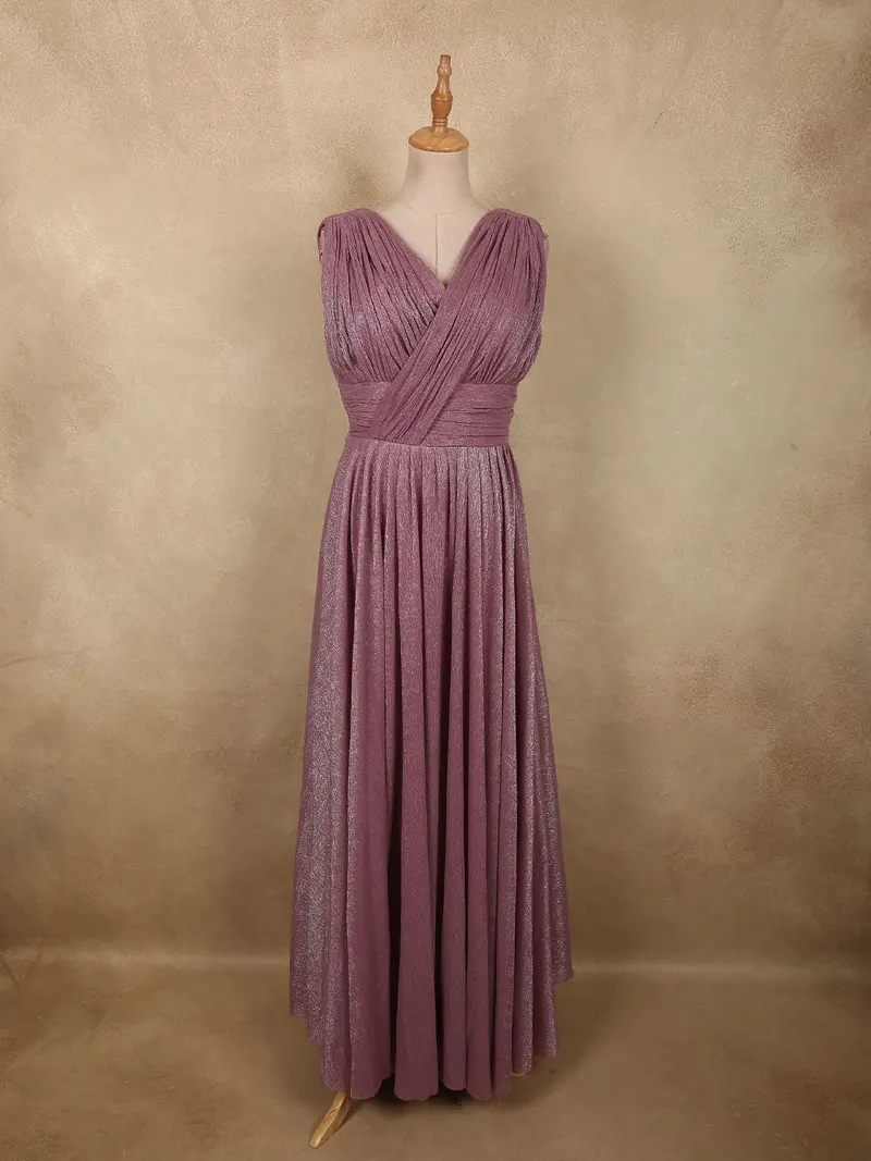 Muted Dusty Mauve Solid Design Shimmer Pleated Party Wear Gown 1