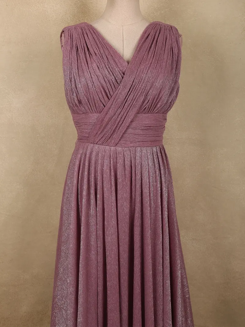 Muted Dusty Mauve Solid Design Shimmer Pleated Party Wear Gown 2