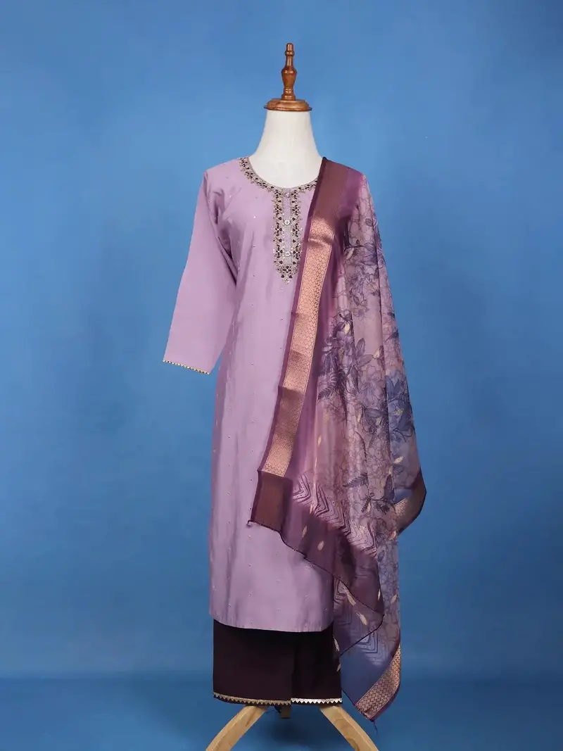 Muted Lavender Floral Design Printed Cotton Salwar Suit 1