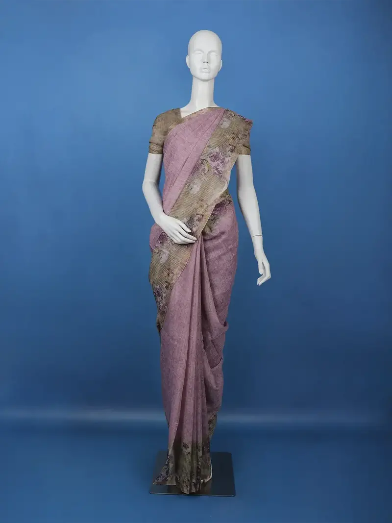 Muted Lavender Striped Design Tussar Silk Saree 1